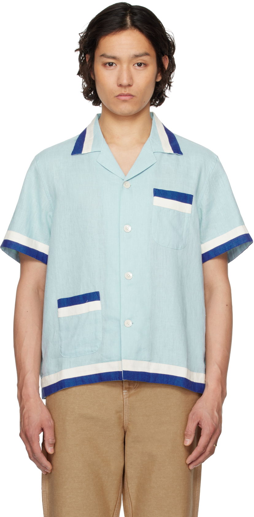 Srajce Bode Bode Seedling Stripe Linen Resort Shirt Modra | MRS25SH031