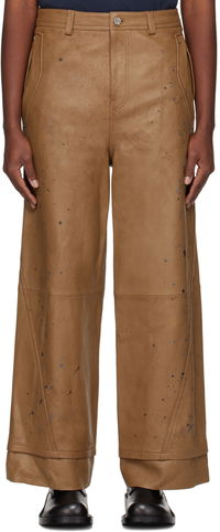 Paint Splatter Leather Wide-Leg Pants
