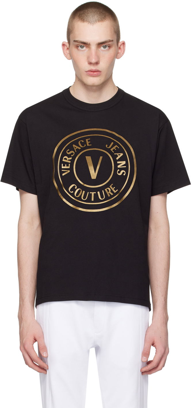 Majica Versace Jeans Couture Black V-Emblem T-Shirt Črna | E76GAHT04_ECJ00T