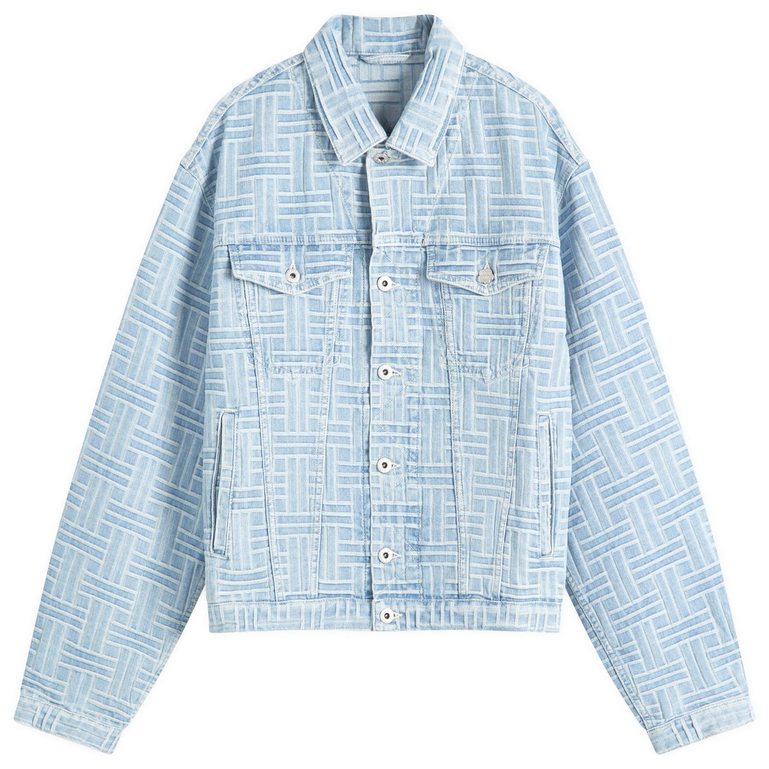 Bomber jakna KENZO Blue Weave Pattern Trucker Jacket Modra | FF55DV3026J4-DB, 0