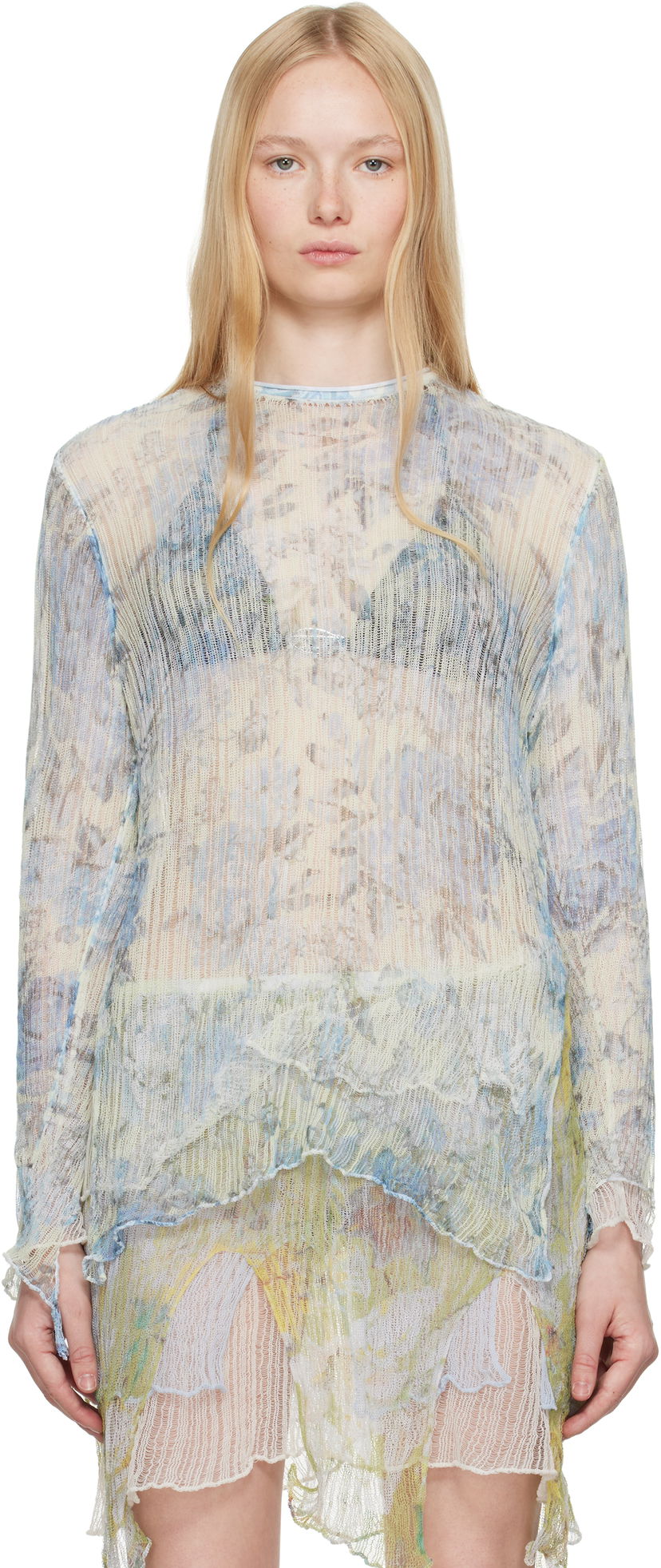 Obleke Diesel Diesel K-Aasmos-A Sheer Layered Long Sleeve Top Modra | A18017 0AFBT