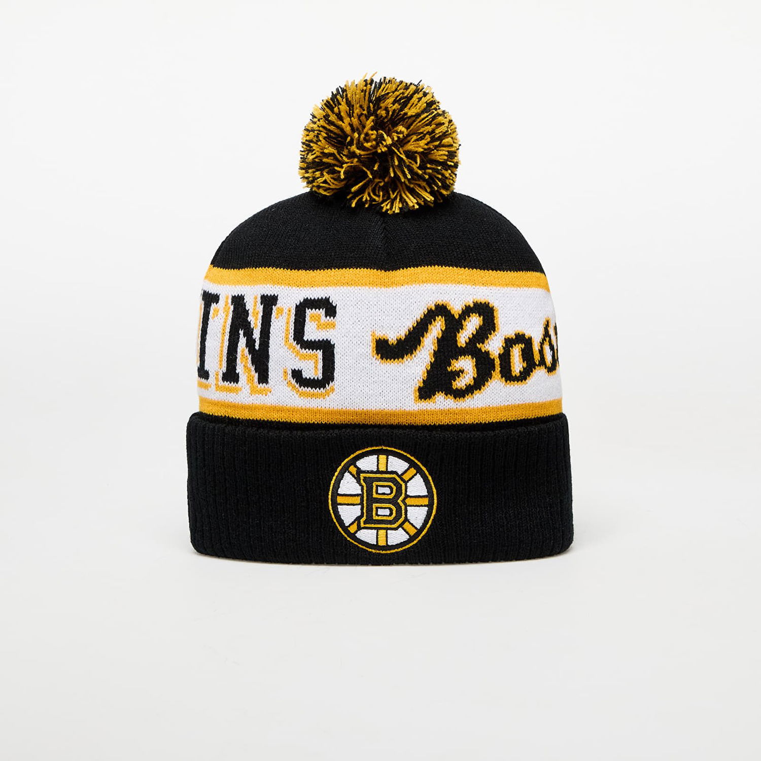 Beanie Mitchell & Ness NHL Block Sweep Pom Knit Boston Bruins Beanie Črna | HK8955-BBNBLCK, 0