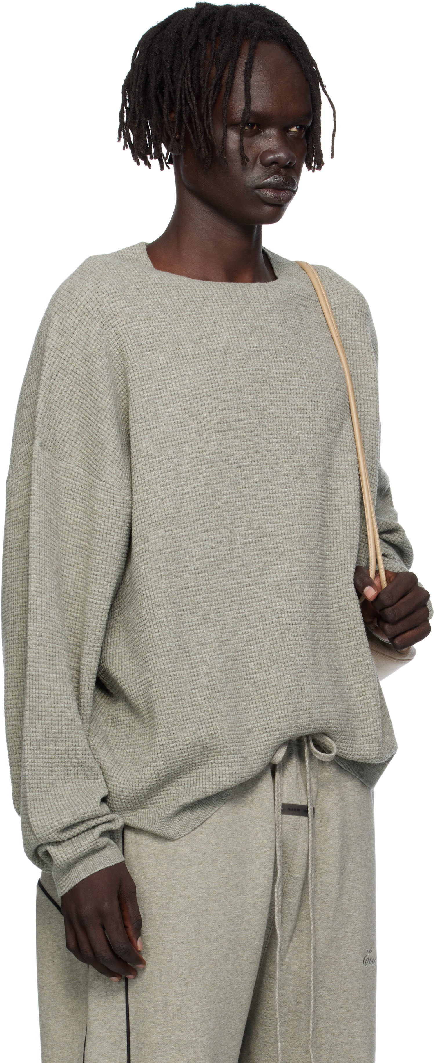 Pulover Fear of God Fear of God ESSENTIALS Waffle Long Sleeve Crewneck Sweatshirt Siva | 192SP256165F, 1