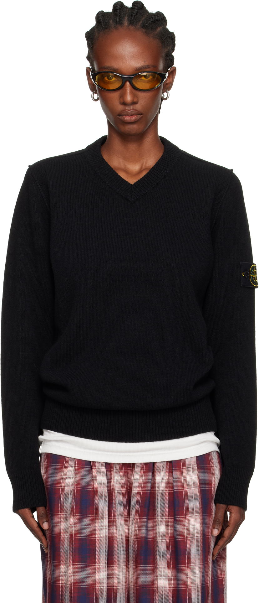 Pleteni pulover Stone Island Stone Island Lambswool V-Neck Sweater Črna | K2S15 5100033 S00A3