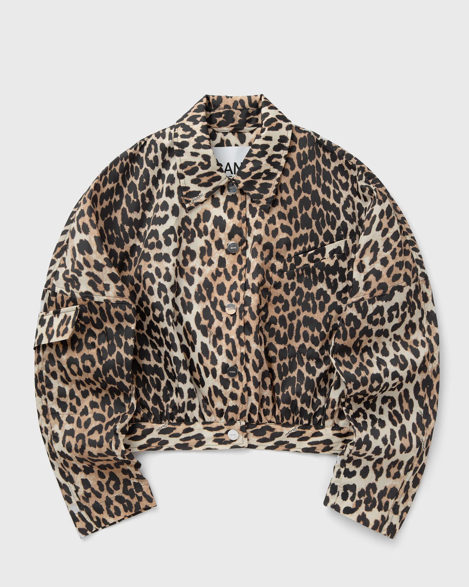 Jakna GANNI Ganni Duchesse Nylon Short Leopard Print Jacket Rjava | W0470-943, 0