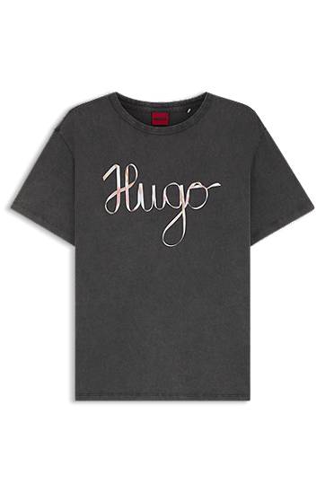 Majica BOSS HUGO Cotton-Jersey T-Shirt with Logo Artwork Črna | 50544868