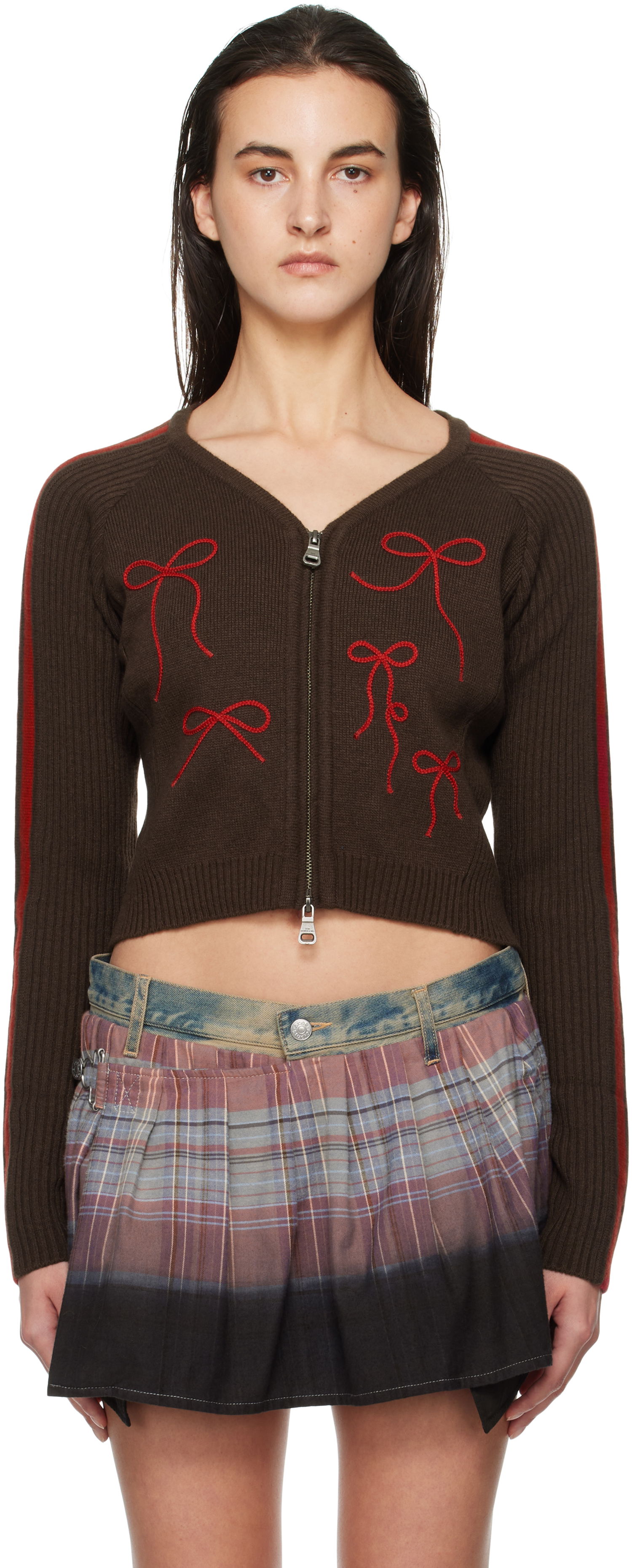 Pleteni pulover Andersson Bell Knit Cardigan With Ribbon Embroidery Rjava | atb1197w, 0