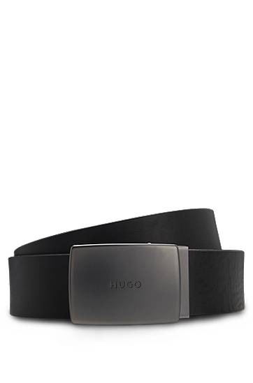 Pasovi BOSS HUGO Leather Belt with Plaque Buckle Črna | 50553993