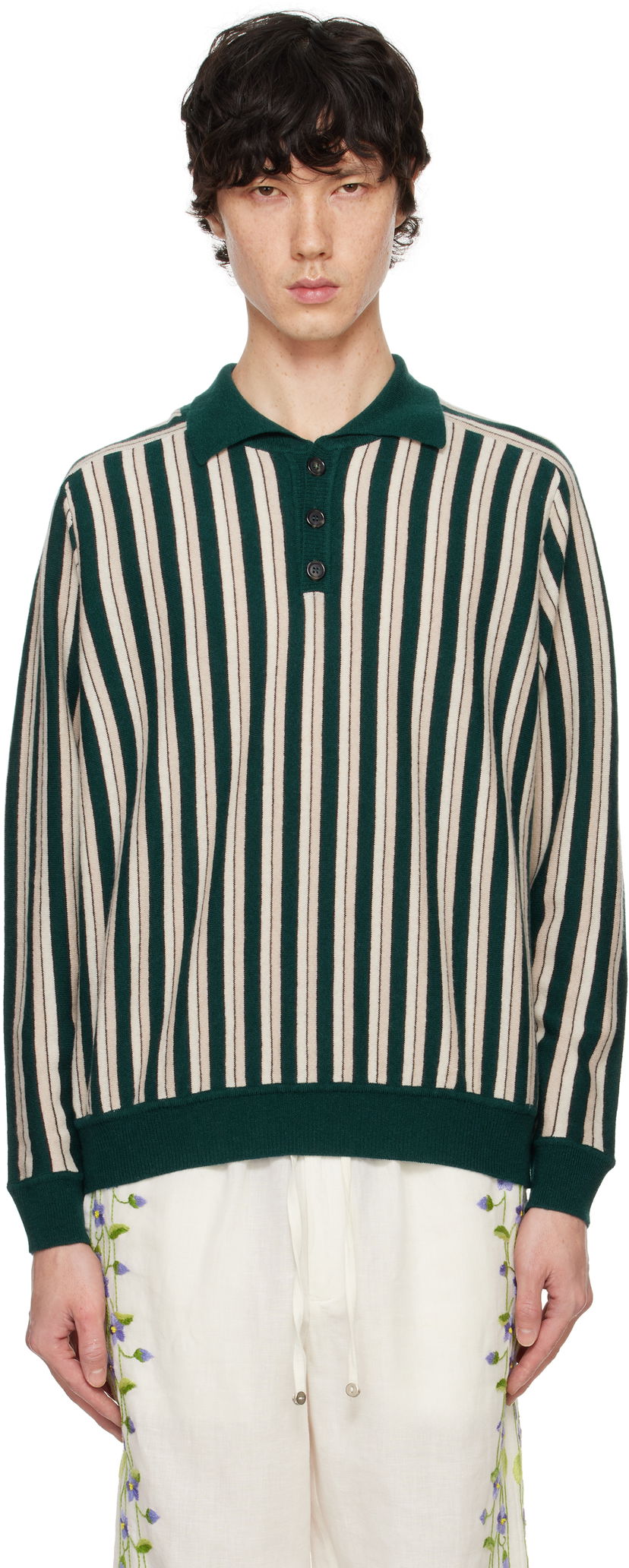Pleteni pulover Bode Bode Hogan Stripe Polo Zelena | MRF24KT006