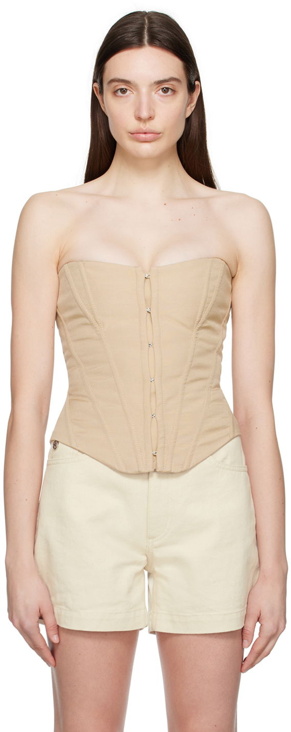 Modrček Stella McCartney Stella McCartney Lace-Up Corset Top Bež | 6T01683DU701