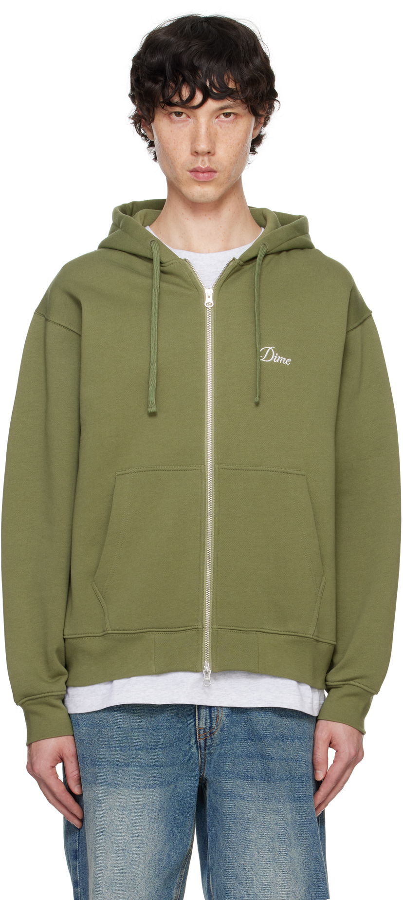 Pulover Dime Khaki Cursive Zip Hoodie Zelena | DIMEFA2425ARM