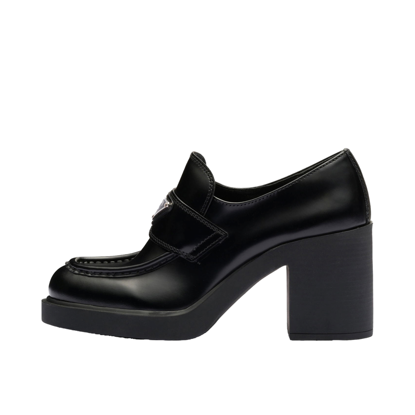 Superge in čevlji Prada Chocolate High-Heeled Brushed Leather 85mm Loafers Črna | 1D246M_055_F0002_F_085