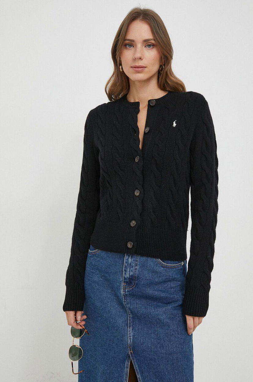 Pleteni pulover Polo by Ralph Lauren Cable Knit Cardigan Črna | 211910443