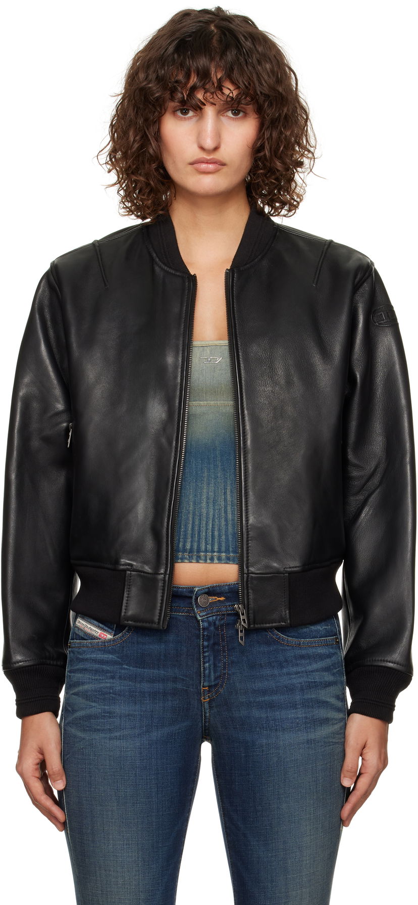 Bomber jakna Diesel Leather Bomber Črna | A14564 0HJAC
