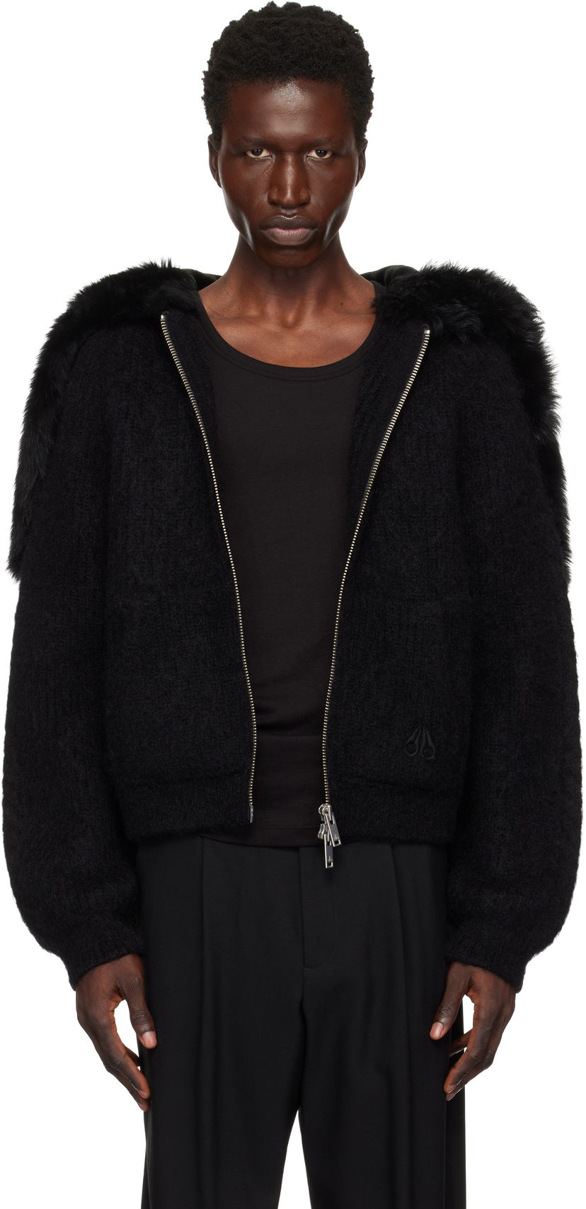 Pulover Moose Knuckles Faux Fur Trim Knit Hoodie Črna | M34MK682