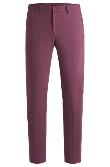 Hlače BOSS Slim-Fit Micro-Patterned Stretch Suit Trousers Lila | 50535040, 0
