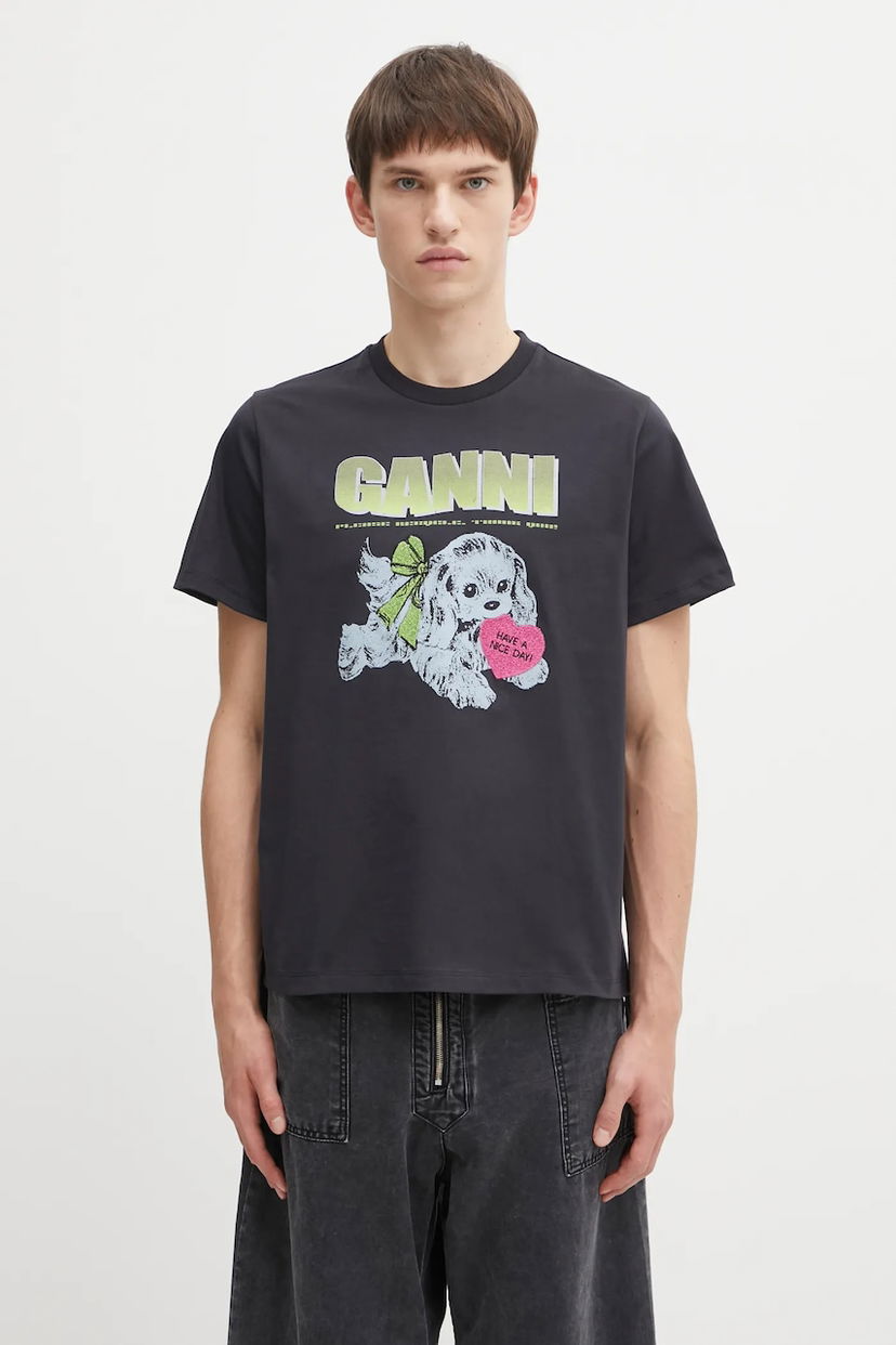 Majica GANNI Basic Cotton Jersey Neon Puppy T-Shirt Črna | T4333