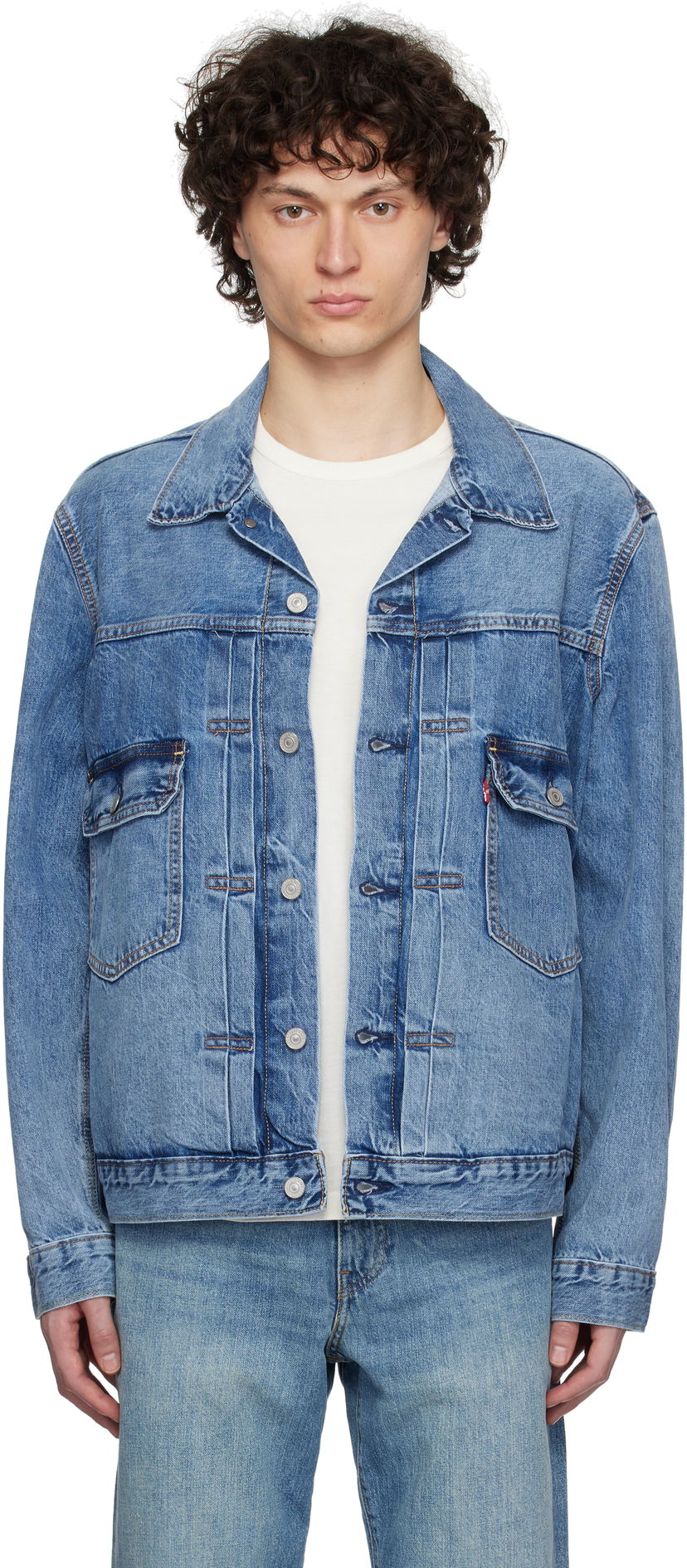 Bomber jakna Levi's Type II Selvedge Denim Trucker Jacket Modra | A7632-0014