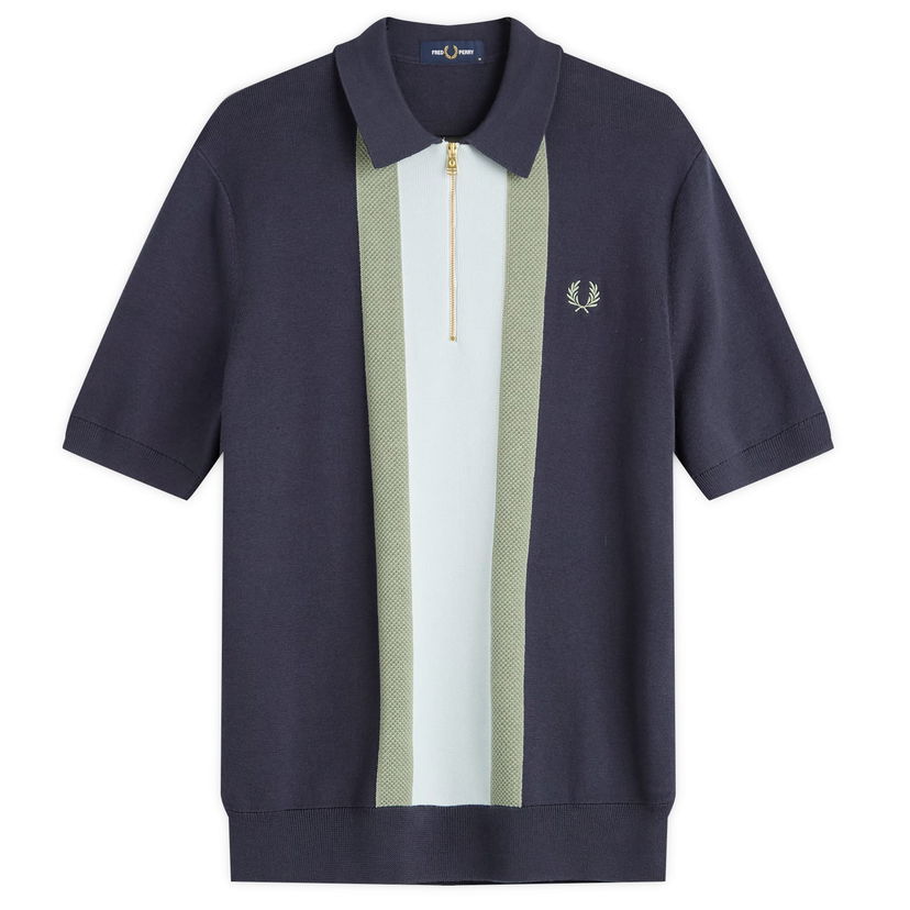 Polo majica Fred Perry Textured Stripe Knitted Zip Polo Shirt Mornarica | K1342-738