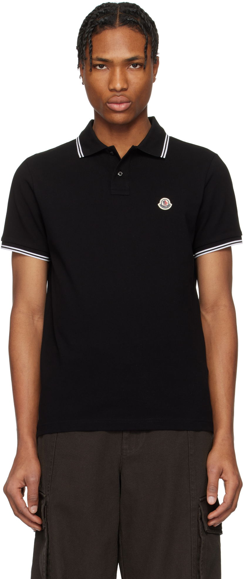 Polo majica Moncler Moncler Cotton Piquet Polo with Striped Trim Črna | K10918A0003184556