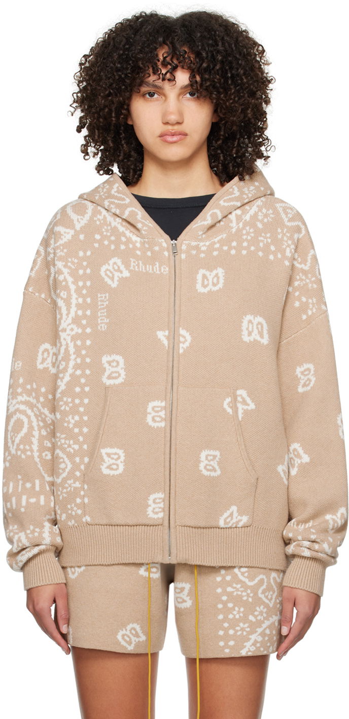 Pulover Rhude Jacquard Hoodie Bež | RHPS24SW02973517