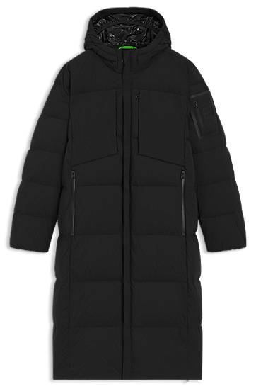 Puhovka BOSS Long-length Down Water-Repellent Stretch Fabric Jacket Črna | 50543972