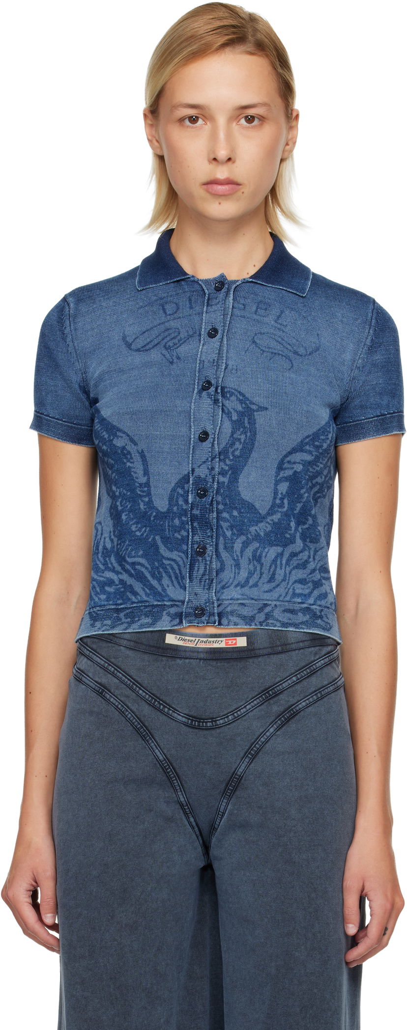 Polo majica Diesel Graphic Rib Knit Cropped Polo Modra | A18863 0BJBS