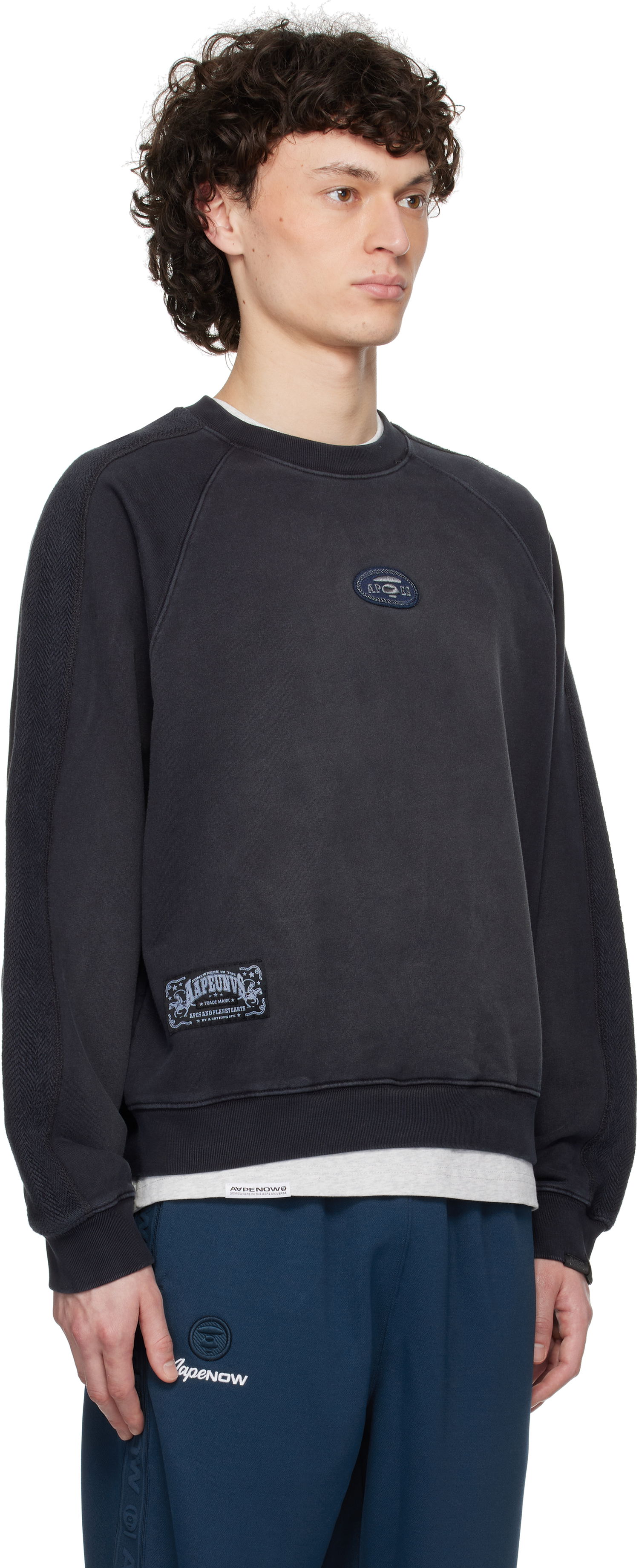 Pleteni pulover AAPE by A Bathing Ape AAPE by A Bathing Ape Main Crewneck Sweatshirt Črna | AAPSWMC320XXNBKL, 1