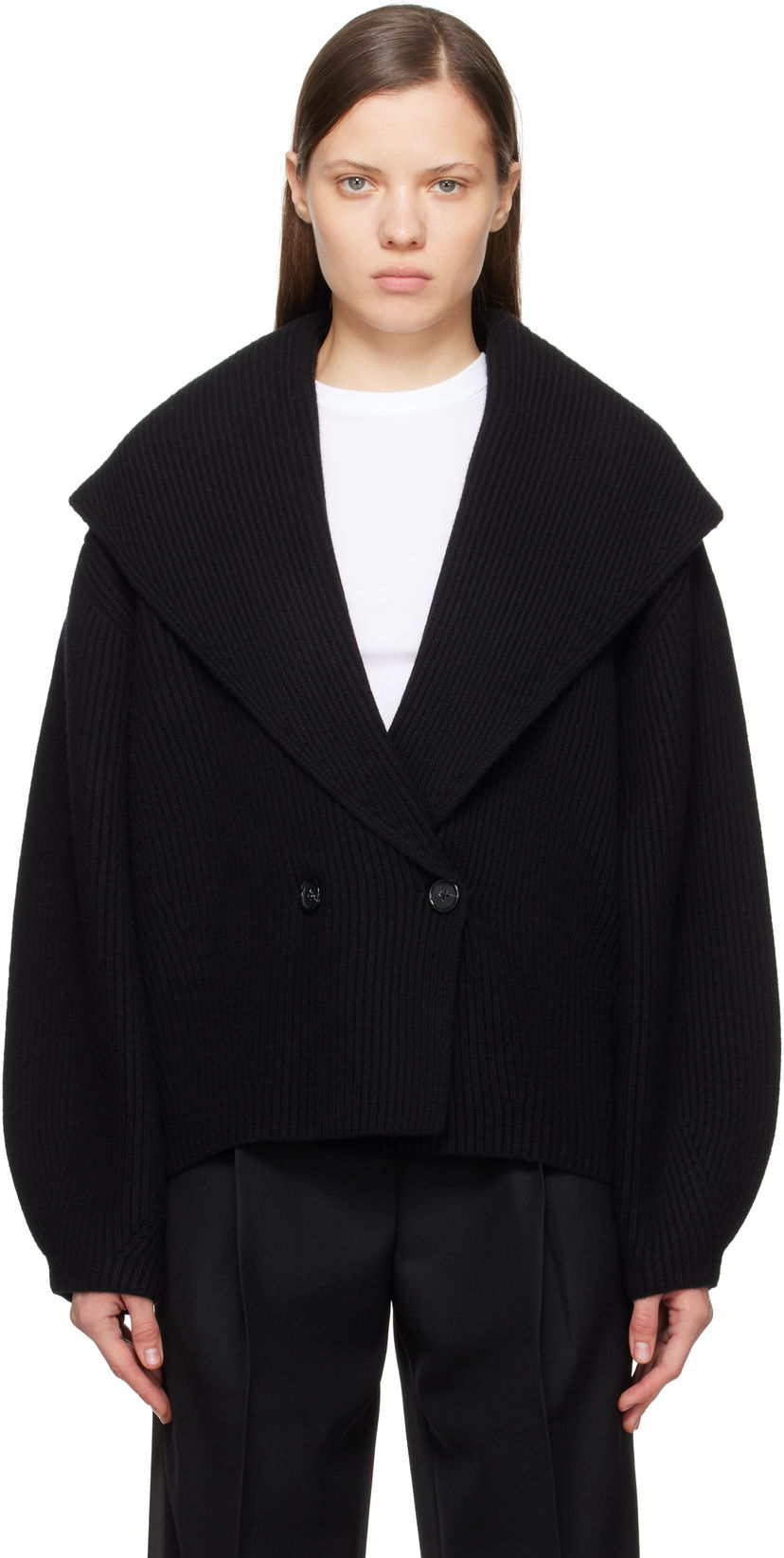 Pleteni pulover TOTEME TOTEME Shawl-Lapel Knit Cardigan Črna | 251-WRT4354-YA0110
