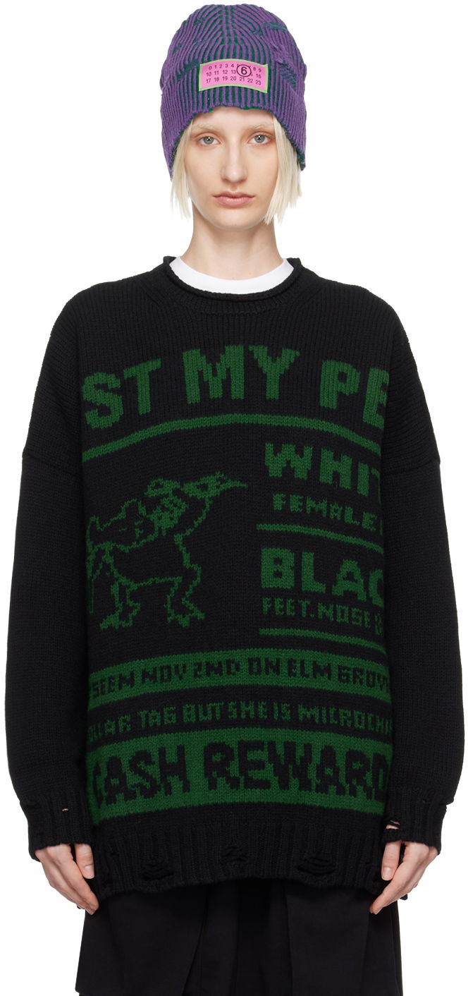Pleteni pulover Maison Margiela Sweater Lost My Pet Črna | S62HL0027 M13075, 0