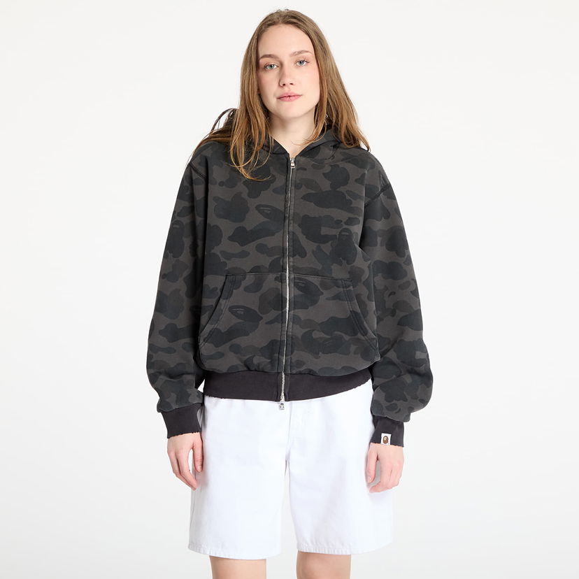 Pulover BAPE A BATHING APE 1St Camo Heavy Wash Cropped Fit Zip Hoodie Siva | 001ZPL301308MBLK