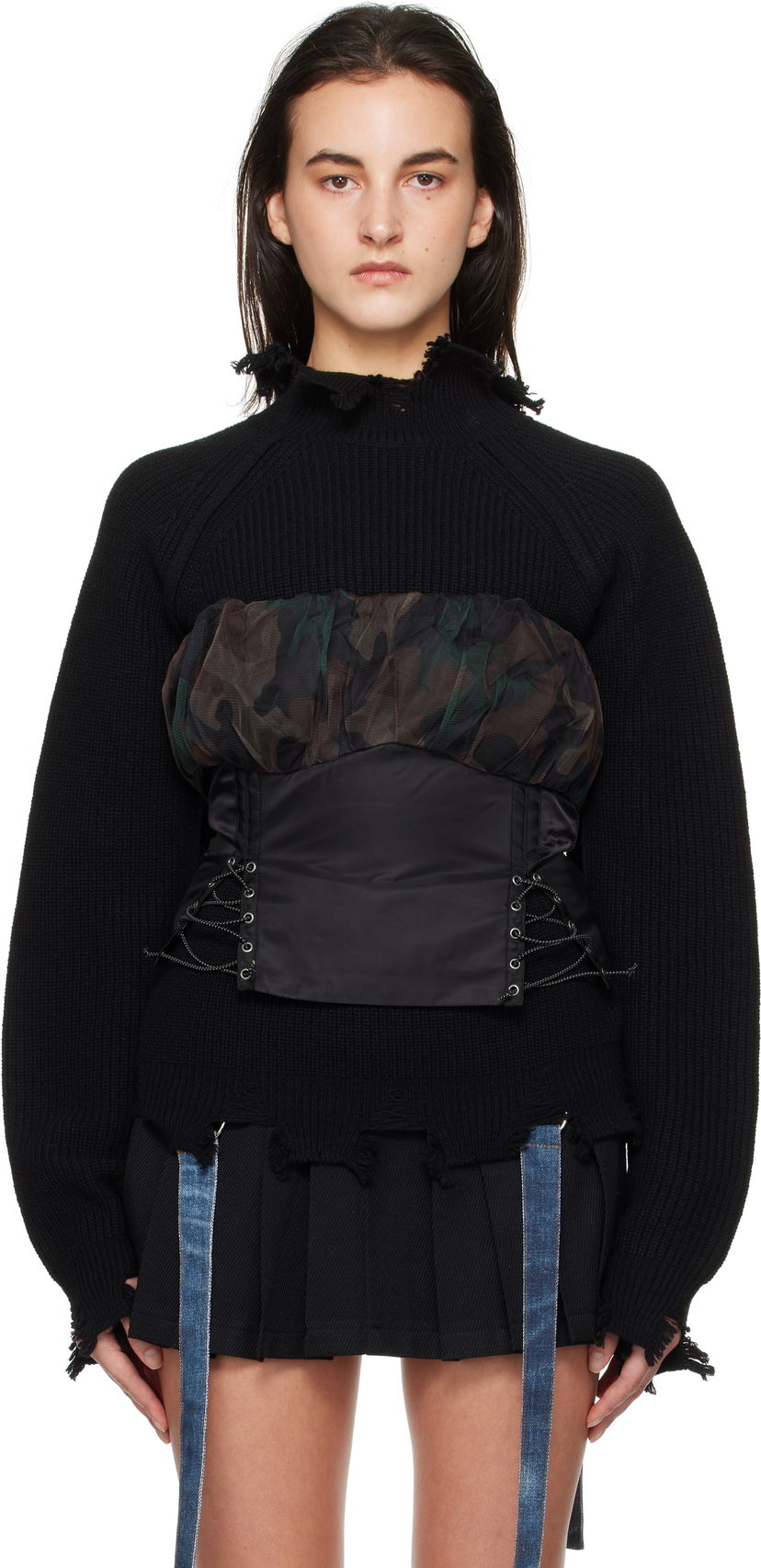 Pleteni pulover Andersson Bell Shirred Crop Bustier Top Črna | atb1190w