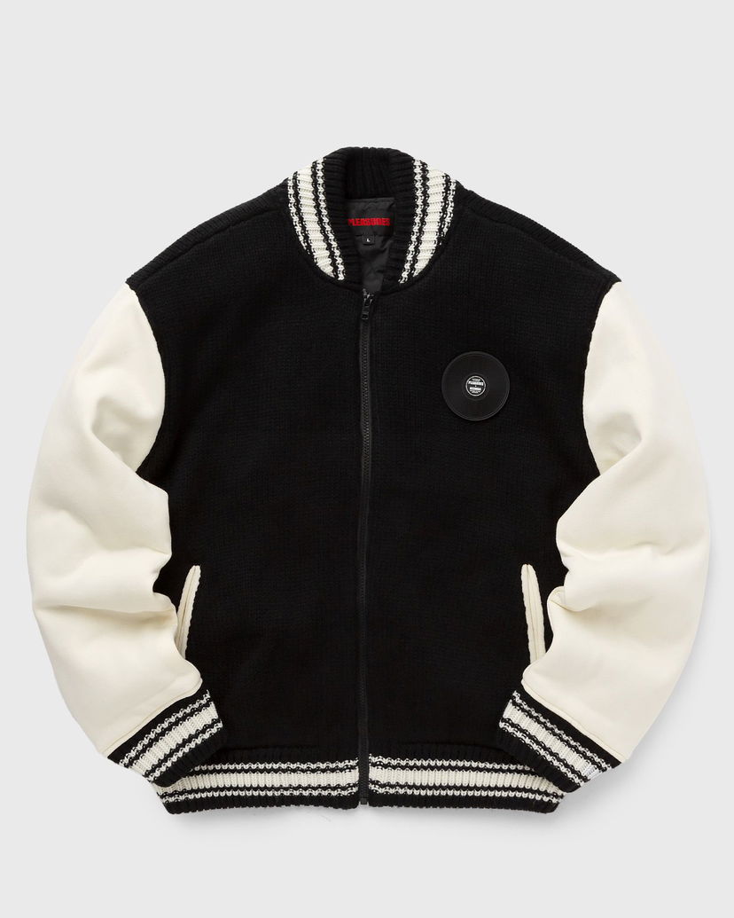 Bomber jakna Pleasures Smoke Knitted Varsity Jacket Črna | P23W035-BLACK