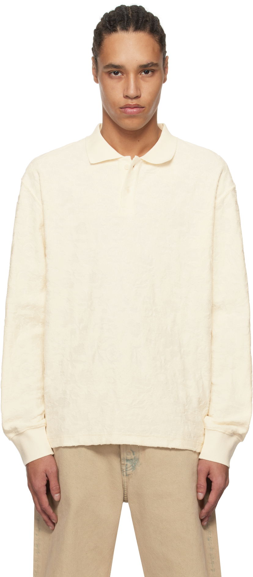 Polo majica Soulland Soulland Robert Plush Long Sleeve Polo Bela | 51000-1308