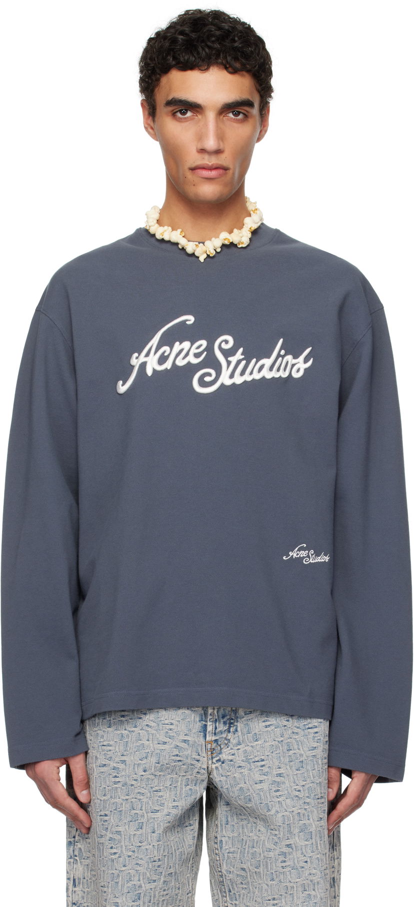 Pleteni pulover Acne Studios Acne Studios Logo Long Sleeve T-Shirt Modra | CL0339-