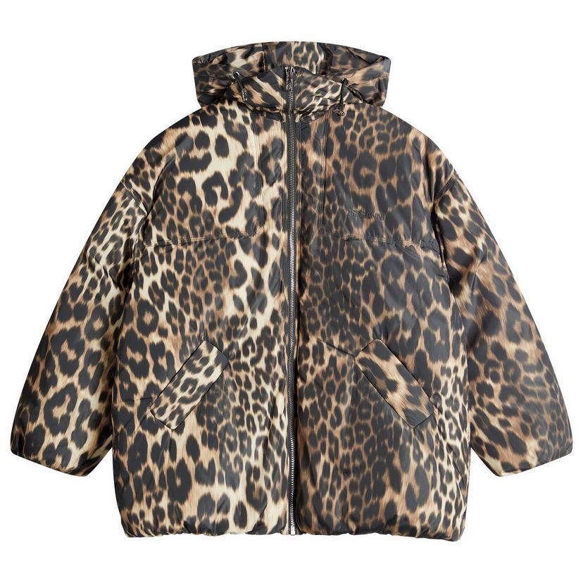 Puhovka GANNI GANNI Leopard Print Hooded Puffer Jacket Rjava | W0115-859