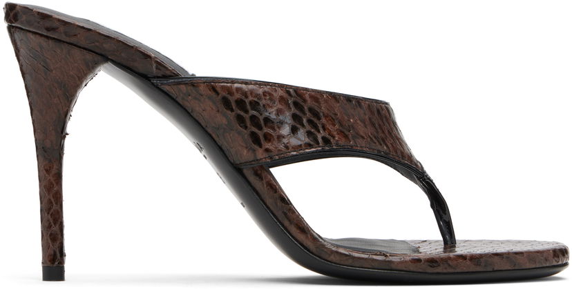 Superge in čevlji Alaïa ALAÏA Thong Elaphe Leather Mule Sandals Rjava | AA3S133CK326