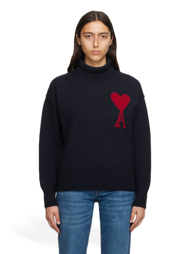 Pleteni pulover AMI Turtleneck Mornarica | UKS406.018
