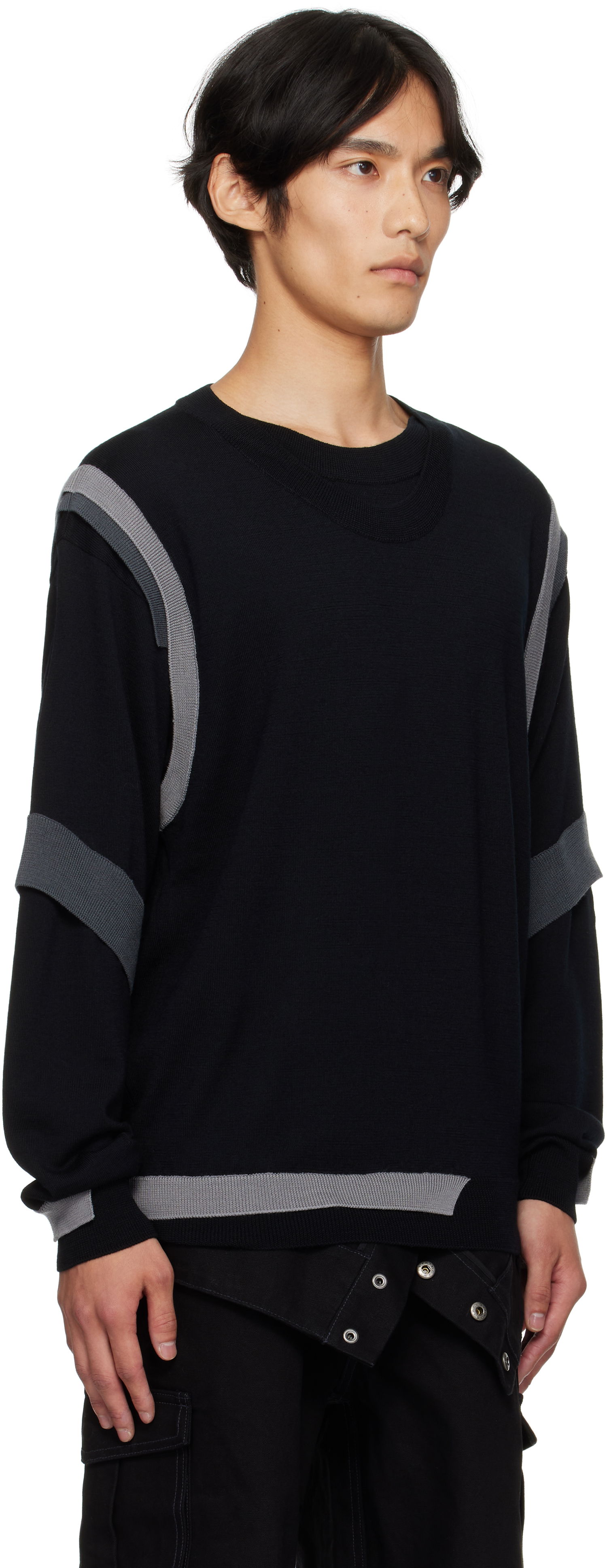 Pleteni pulover Andersson Bell Layered Crewneck Sweater Črna | atb1334m, 1