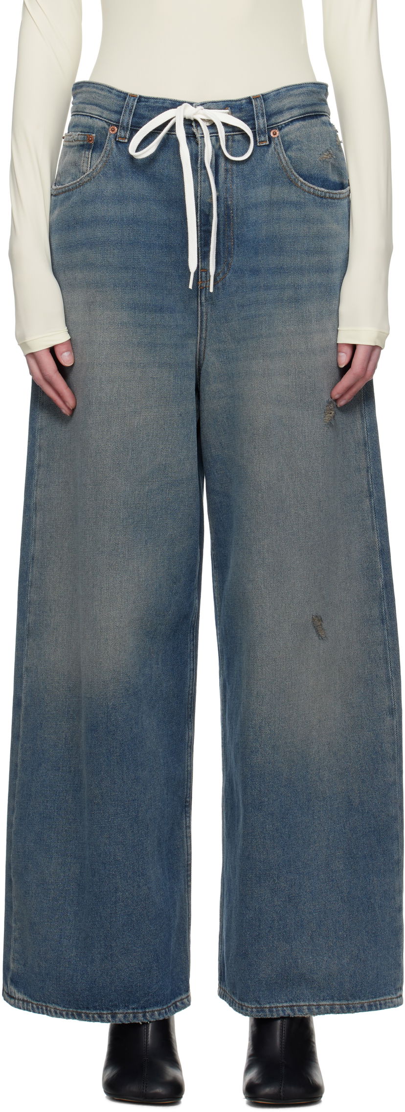 Kavbojke Maison Margiela MM6 Maison Margiela Drawstring Wide-Leg Jeans Modra | S52LA0246 M30017