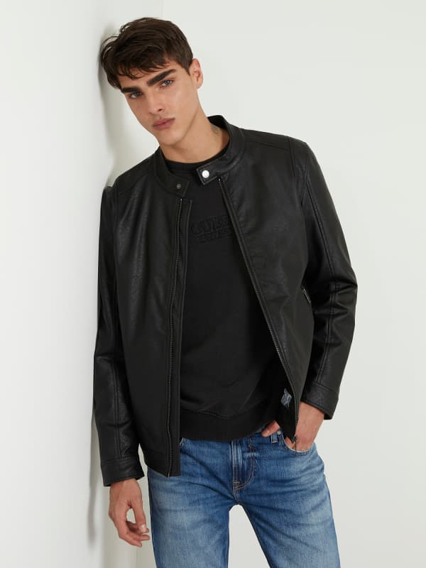 Jakna GUESS Faux Leather Biker Jacket Črna | M4RL08WFW30