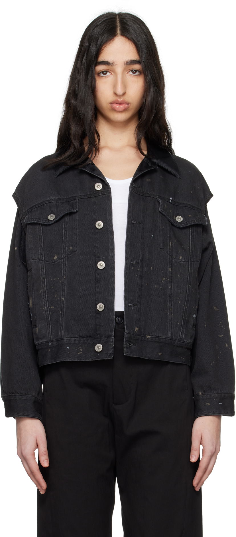 Jakna Maison Margiela MM6 Maison Margiela Splatter Effect Denim Jacket Črna | S62AN0150 M30011