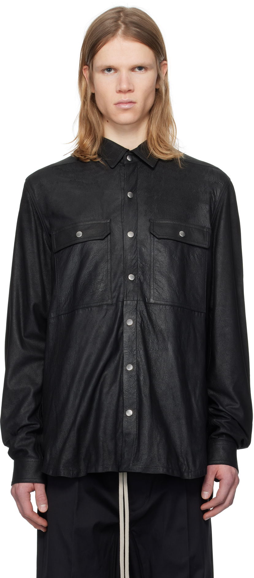 Srajce Rick Owens Rick Owens Hollywood Megablister Lamb Leather Overshirt Črna | RU01E5729 LBA