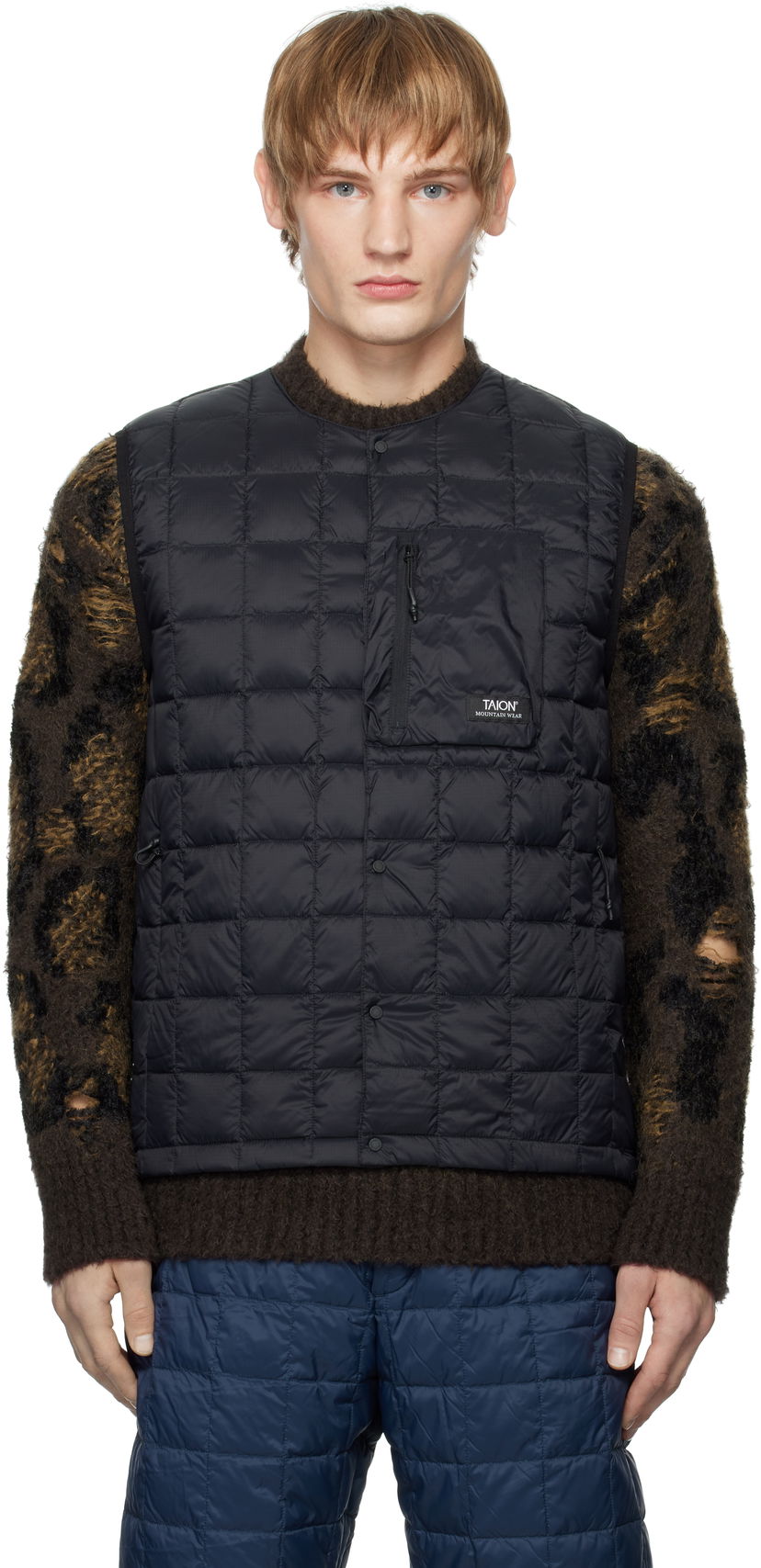 Telovnik TAION Crewneck Light Down Vest Črna | TAION-004BXMT-800FP