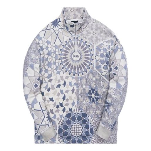 Pleteni pulover KITH KITH Tile Print Quarter Zip Modra | KH2662-210, 0