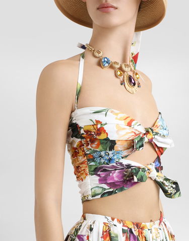 Krop-top Dolce & Gabbana Dolce & Gabbana Flower Bouquet-Print Halter Poplin Crop Top Večbarvna | F7AZ5THS5TRHA5PC, 3