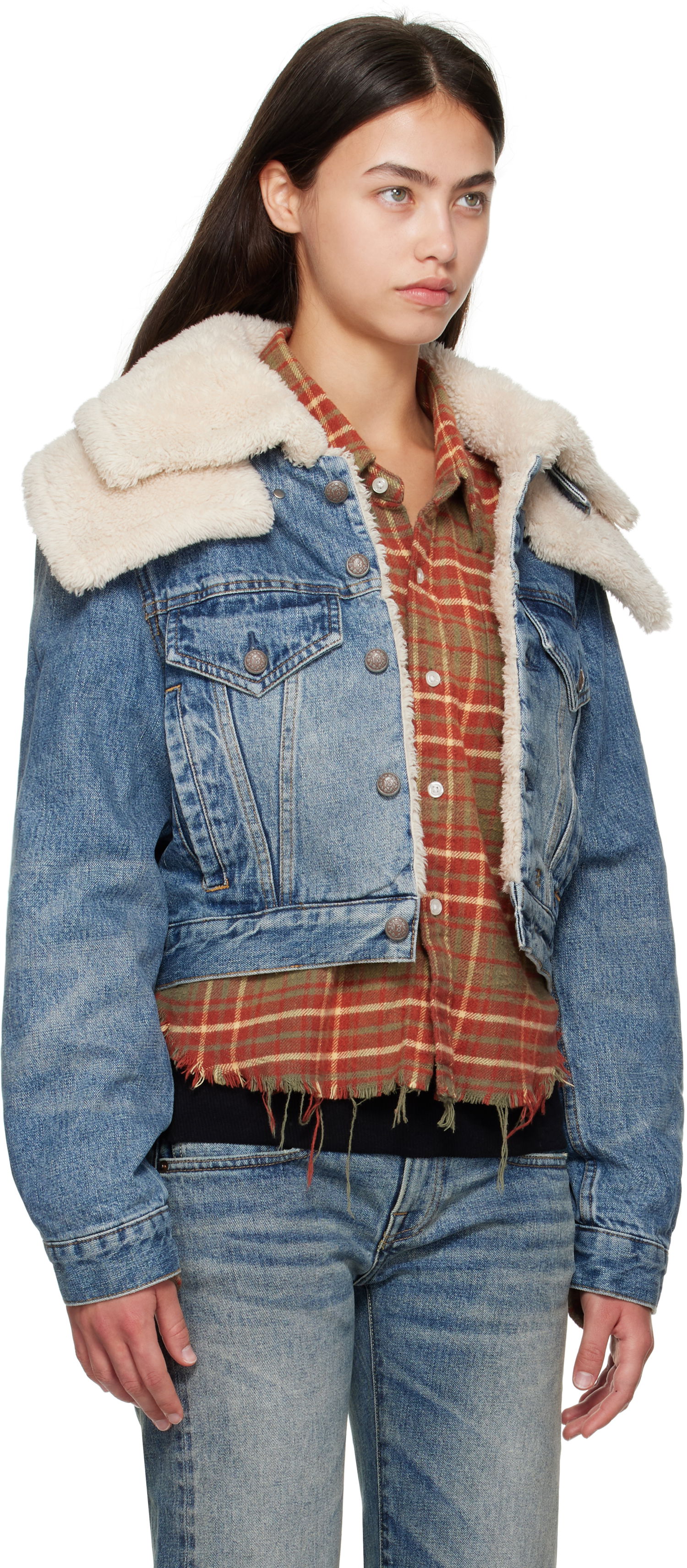 Jakna R13 R13 Double Collar Sherpa Trucker Jacket Modra | R13WD181-D344A, 1