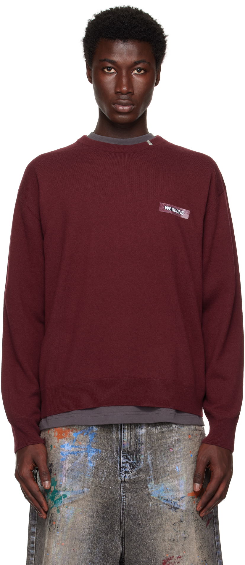 Pleteni pulover We11done We11done Logo Knit Pullover Sweater Bordo | WD-KO2-25-651-U-WN