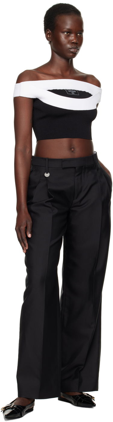 Pleteni pulover Balmain Balmain Two-Tone Knit Cropped Top Črna | EF1AA375KH82, 3