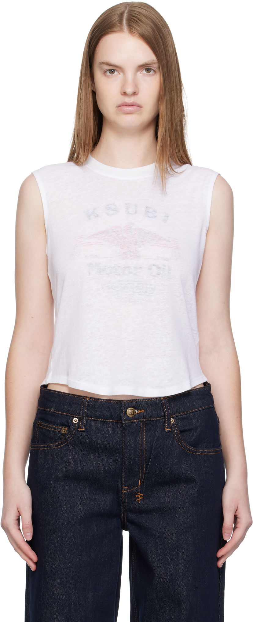 Majica brez rokavov Ksubi Ksubi Motor Oil Moss Cropped Tank Top Bela | WFA25TA003